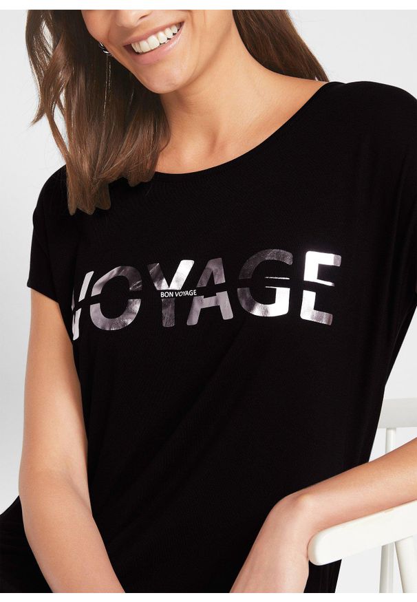 bonprix - Długi shirt z metalicznym nadrukiem. Kolor: czarny. Długość: długie. Wzór: nadruk
