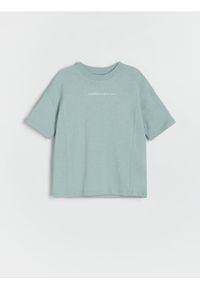 Reserved - Bawełniany t-shirt oversize - jasnoturkusowy. Kolor: turkusowy. Materiał: bawełna