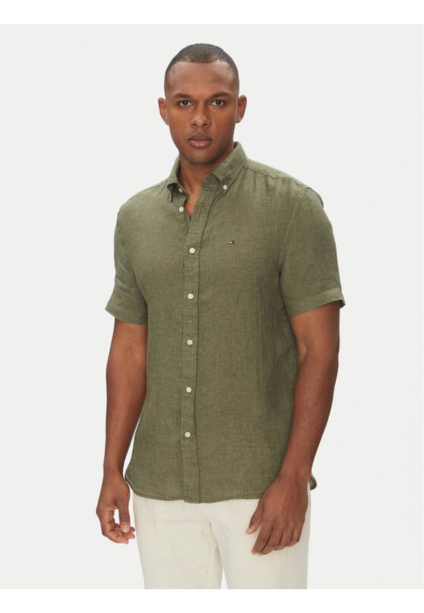 TOMMY HILFIGER - Tommy Hilfiger Koszula MW0MW35207 Zielony Regular Fit. Kolor: zielony. Materiał: len