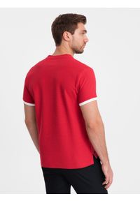Ombre Clothing - Koszulka męska polo bez kołnierzyka - czerwona V2 - Rozmiar: L. Typ kołnierza: polo, bez kołnierzyka. Kolor: czerwony. Materiał: bawełna. Długość: długie #6