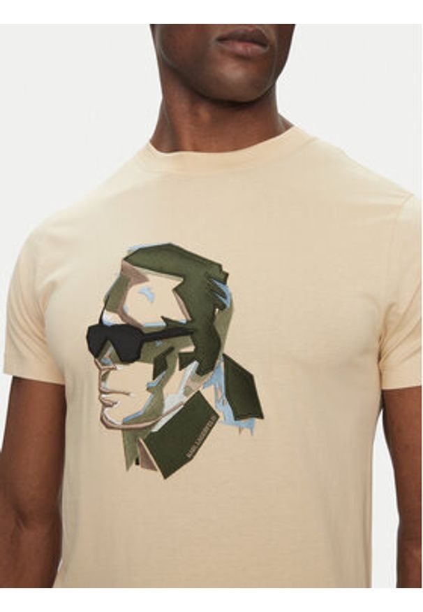 Karl Lagerfeld - KARL LAGERFELD T-Shirt 755067 552241 Beżowy Regular Fit. Typ kołnierza: dekolt w karo. Kolor: beżowy. Materiał: bawełna