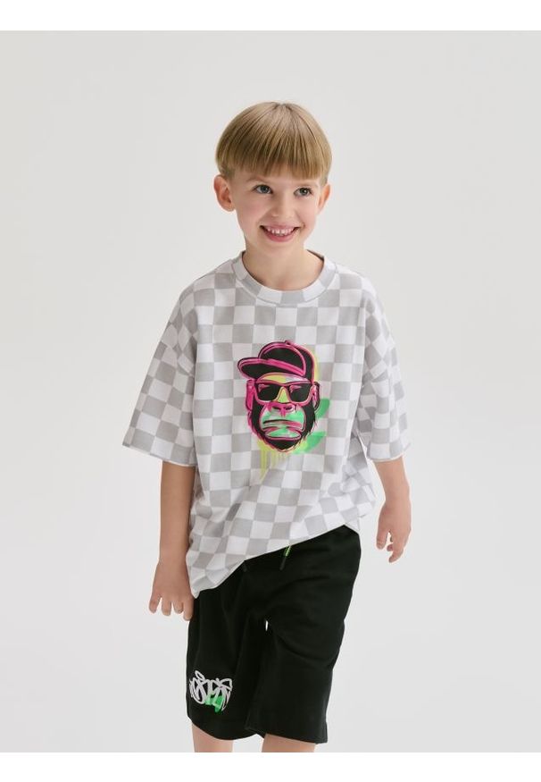 Reserved - Bawełniany komplet z nadrukiem - jasnoszary. Kolor: szary. Materiał: bawełna. Wzór: nadruk