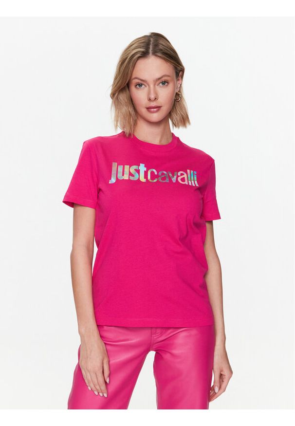 Just Cavalli T-Shirt 74PBHG00 Różowy Regular Fit. Kolor: różowy. Materiał: bawełna