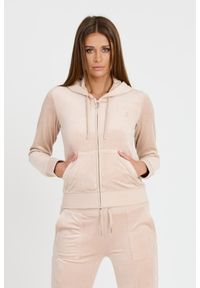 Juicy Couture - JUICY COUTURE Beżowa damska bluza Robertson Hoodie, Rozmiar S. Kolor: beżowy