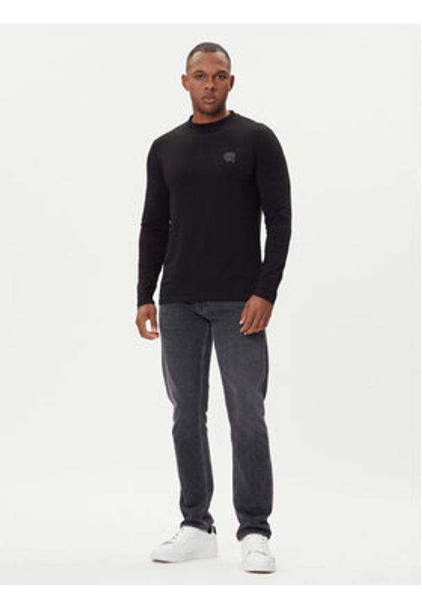Karl Lagerfeld - KARL LAGERFELD Longsleeve 755052 554235 Czarny Regular Fit. Typ kołnierza: dekolt w karo. Kolor: czarny. Materiał: bawełna. Długość rękawa: długi rękaw