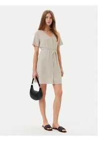 Vero Moda Sukienka letnia Mymilo 10322976 Beżowy Loose Fit. Kolor: beżowy. Materiał: len, wiskoza. Sezon: lato