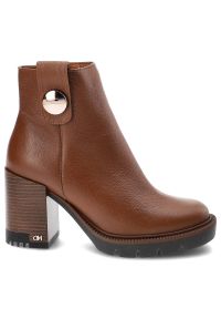 CheBello - Brązowe Botki Chebello Eleganckie Skórzane Buty Na Obcasie. Kolor: brązowy. Materiał: skóra. Obcas: na obcasie. Styl: elegancki. Wysokość obcasa: średni #4