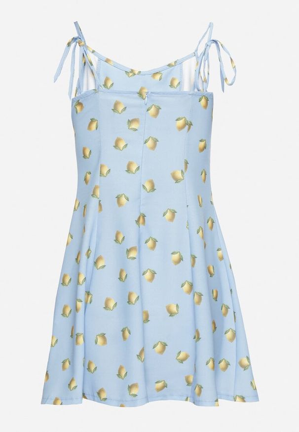 Born2be - Jasnoniebieska Sukienka na Wiązanych Ramiączkach w Cytryny Efrunea. Kolor: niebieski. Długość rękawa: na ramiączkach. Sezon: lato. Typ sukienki: rozkloszowane