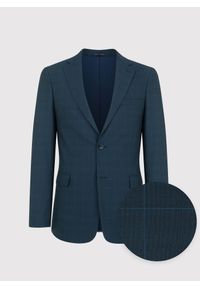 Pako Lorente - PAKO LORENTE – Granatowa marynarka garniturowa w delikatną niebieską kratkę. Kolor: niebieski. Materiał: poliester, wiskoza, elastan. Wzór: kratka