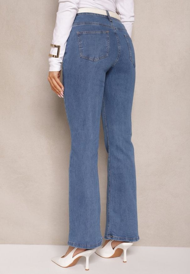 Renee - Niebieskie Jeansy z Bawełną High Waist o Fasonie Dzwonów Celinsse. Okazja: na co dzień. Stan: podwyższony. Kolor: niebieski. Długość: długie. Styl: elegancki, casual