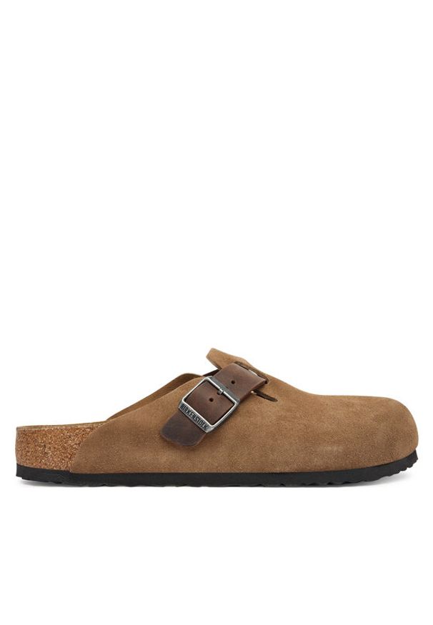 Birkenstock Klapki Boston 1030667 Brązowy. Kolor: brązowy. Materiał: skóra, zamsz