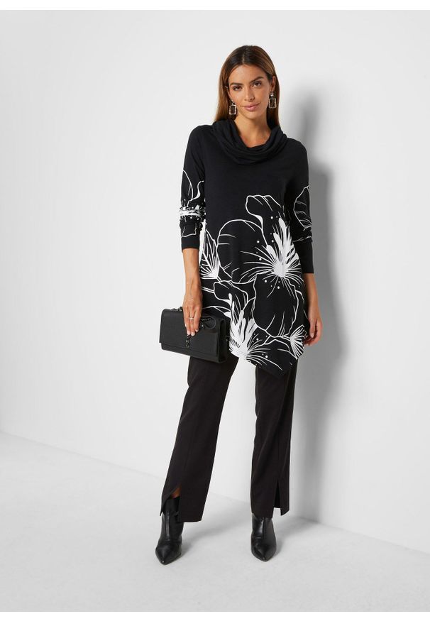 bonprix - Długi shirt z golfem. Typ kołnierza: golf. Kolor: czarny. Długość: długie. Styl: elegancki