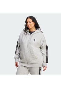Adidas - Bluza Essentials 3-Stripes Full-Zip Fleece Hoodie (Plus Size). Typ kołnierza: kaptur. Kolekcja: plus size. Kolor: wielokolorowy, czarny, szary. Materiał: materiał