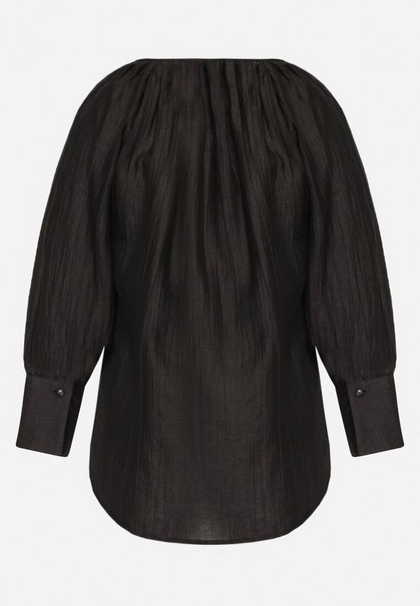 Born2be - Czarna Koszula Wiskozowa z Guzikami Ozdobnymi i Troczkami Aulina. Okazja: na spotkanie biznesowe, do pracy. Kolor: czarny. Materiał: wiskoza. Styl: elegancki, biznesowy