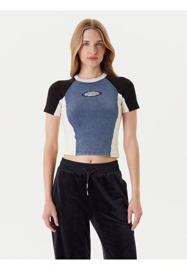 Guess T-Shirt W5YR44 Z2YJ2 Granatowy Regular Fit. Kolor: niebieski. Materiał: wiskoza
