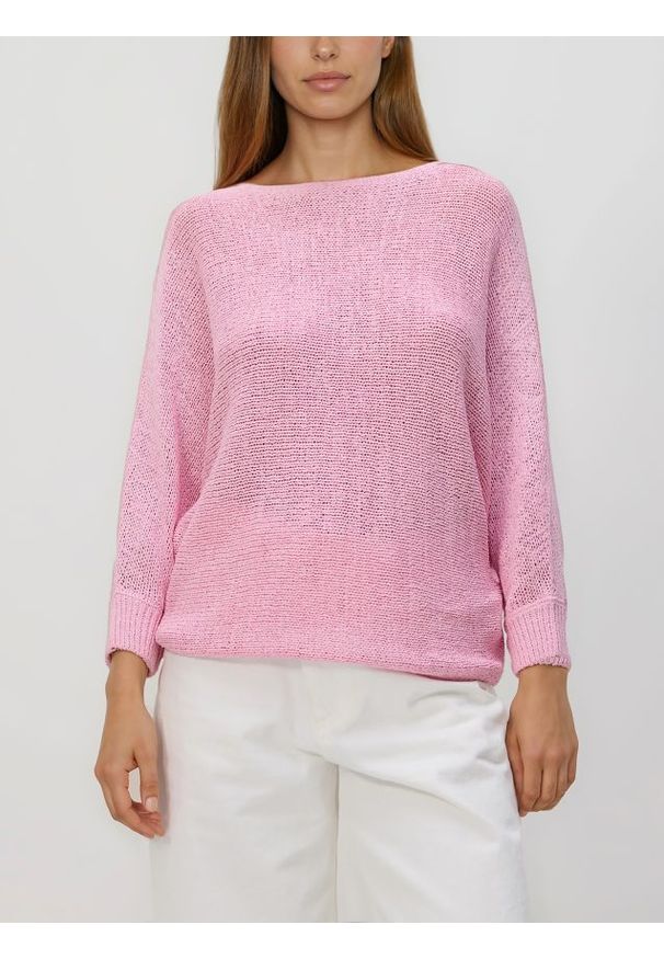 Reserved - Gładki sweter - różowy. Kolor: różowy. Materiał: dzianina. Wzór: gładki