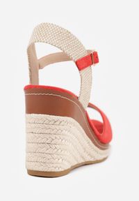 Born2be - Czerwone Sandały VICES na Koturnie z Plecionki w Stylu Boho Corolea. Zapięcie: pasek. Kolor: czerwony. Materiał: len. Obcas: na koturnie. Styl: boho. Wysokość obcasa: średni #3