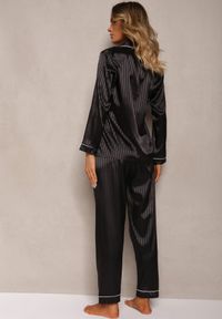 Renee - Czarny Komplet Piżamowy Góra o Koszulowym Kroju z Guzikami Spodnie z Gumką w Talii Rivanias. Kolekcja: plus size. Kolor: czarny. Długość: długie #5