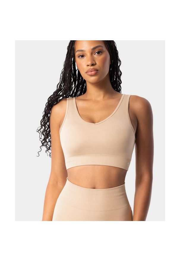 Biustonosz sportowy bezszwowy damski Simply Seamless Carpatree. Kolor: beżowy. Sport: fitness