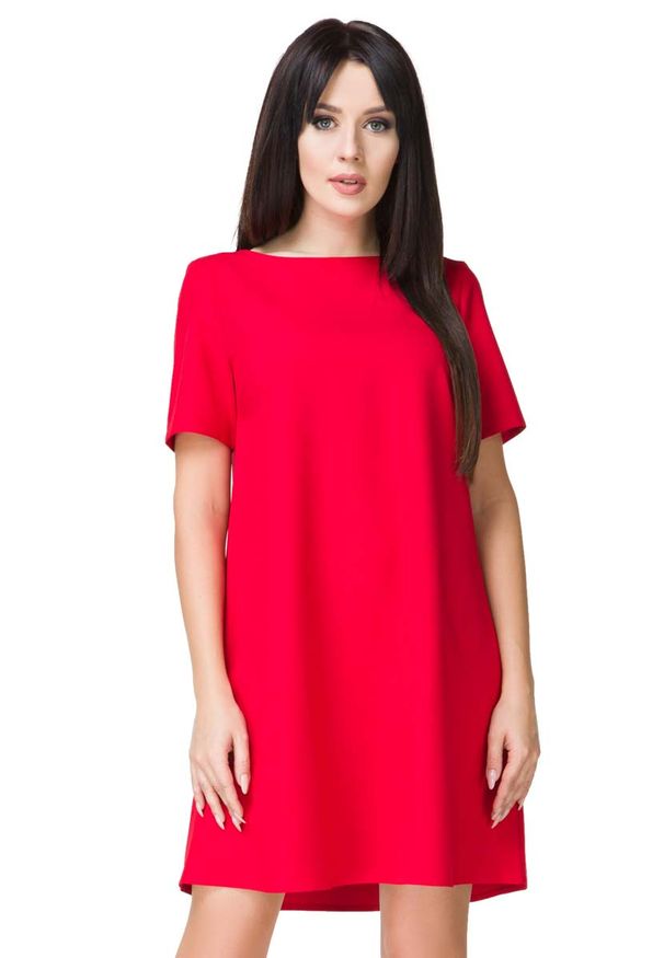 Tessita - Czerwona Sukienka o Kształcie litery A. Kolor: czerwony. Materiał: poliester, elastan