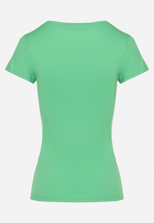 Born2be - Zielony Bawełniane T-shirt z Cyrkoniami i Napisem Readia. Okazja: na co dzień. Kolor: zielony. Materiał: bawełna. Wzór: napisy. Styl: klasyczny, casual