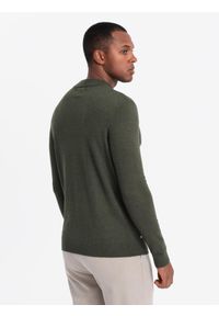 Ombre Clothing - Dzianinowy półgolf męski z wiskozą – ciemnooliwkowy melanż V5 - Rozmiar: XXL. Kolor: oliwkowy. Materiał: wiskoza, dzianina. Wzór: melanż. Styl: klasyczny #7
