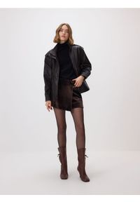 Reserved - Spódnico-szorty z kokardkami - ciemnobrązowy. Kolor: brązowy. Materiał: welur, tkanina #1