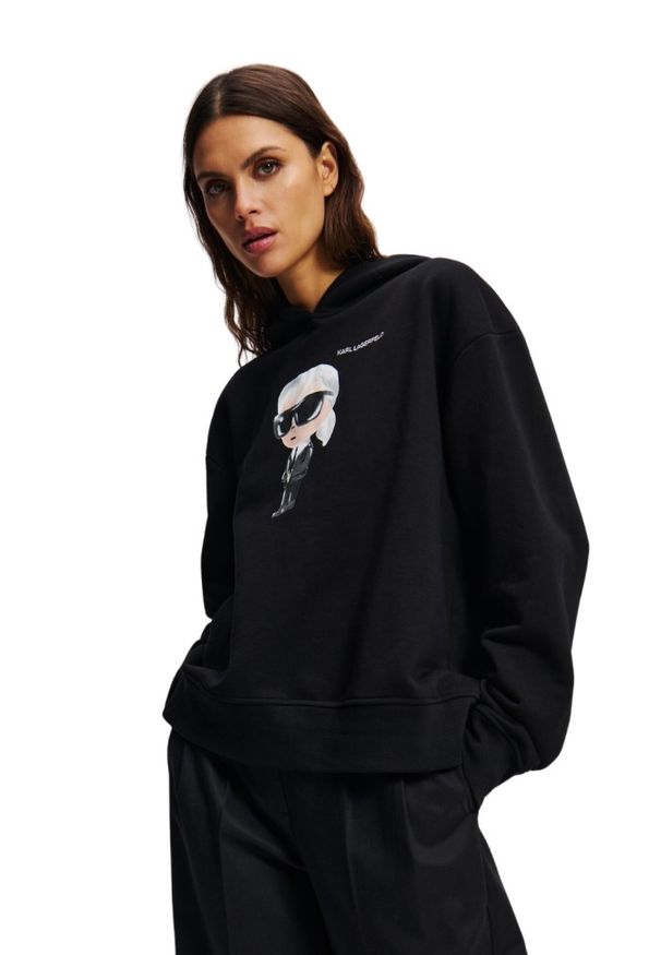Karl Lagerfeld - KARL LAGERFELD Czarna damska bluza z kapturem Ikon Aquarelle K, Rozmiar S. Typ kołnierza: kaptur. Kolor: czarny
