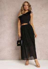 Renee - Czarna Maxi Spódnica z Plisami i Gumką w Talii Eiphiza. Kolor: czarny. Styl: boho