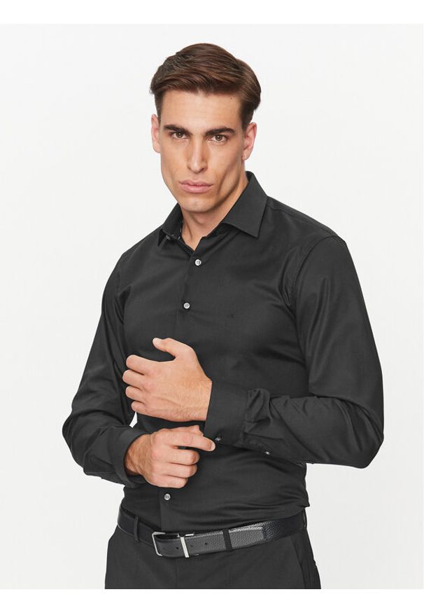 Calvin Klein Koszula Twill K10K113057 Czarny Slim Fit. Kolor: czarny. Materiał: bawełna
