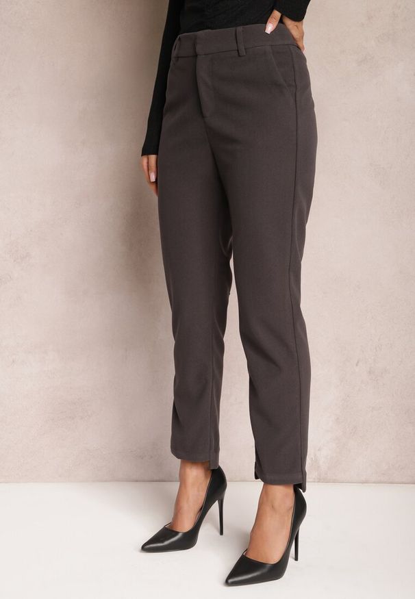 Renee - Szare Spodnie Garniturowe High Waist Aigah. Stan: podwyższony. Kolor: szary. Materiał: wiskoza, tkanina