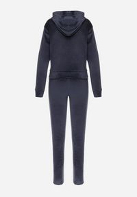Born2be - Granatowy Welurowy Komplet Dresowy 2-Częściowy z Lampasami Bluza i Spodnie Atiriv. Kolor: niebieski. Materiał: welur, dresówka #6