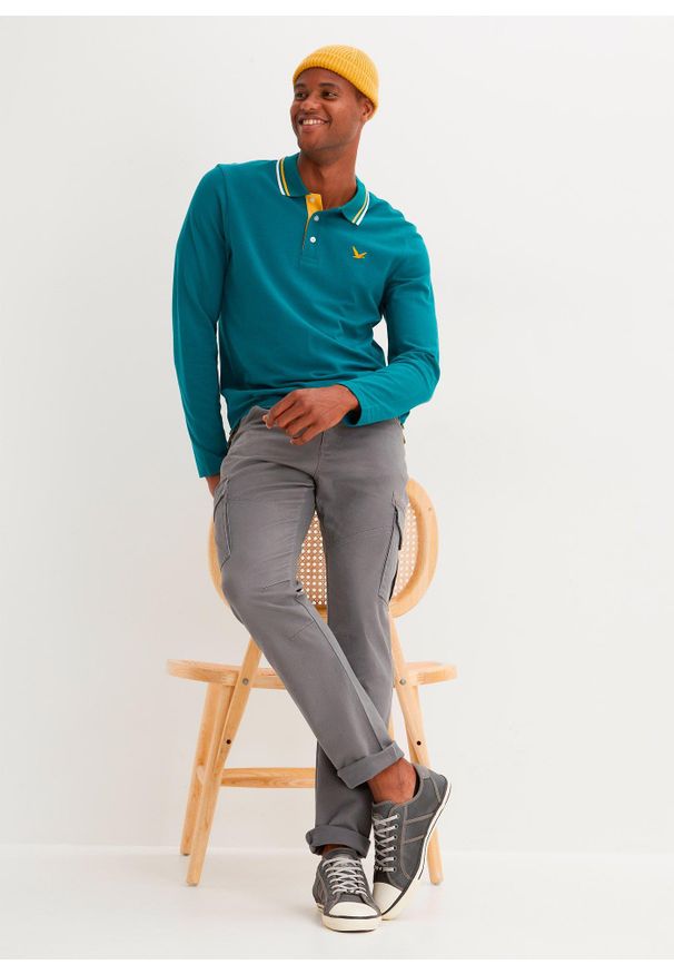 bonprix - Koszulka polo (2 szt.) z czystej bawełny organicznej. Typ kołnierza: polo. Kolor: niebieski. Materiał: bawełna. Długość rękawa: długi rękaw. Długość: długie. Wzór: haft