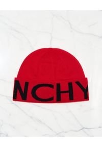 Givenchy - GIVENCHY - Czerwona czapka beanie z logo. Kolor: czerwony. Materiał: wełna. Wzór: haft #4