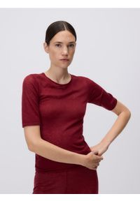 Reserved - Wełniany t-shirt - burgundowy. Kolor: czerwony. Materiał: wełna. Styl: klasyczny #1