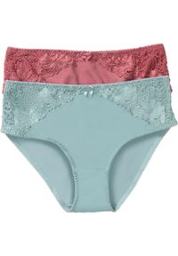 bonprix - Figi maxi z koronką (2 pary). Kolor: szary. Materiał: koronka. Wzór: koronka, kwiaty