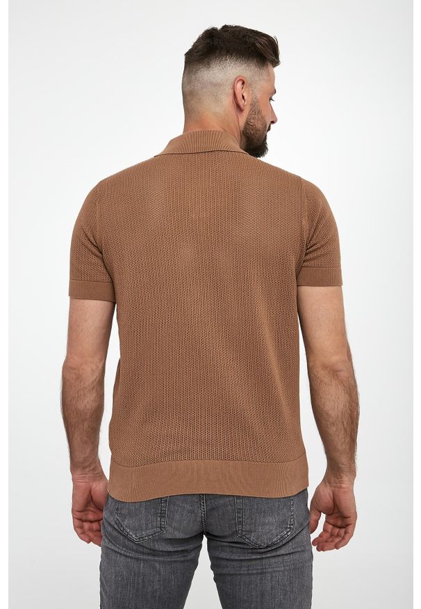 Karl Lagerfeld - Polo męskie z dzianiny ażurowej KARL LAGERFELD. Typ kołnierza: polo. Materiał: dzianina. Wzór: ażurowy