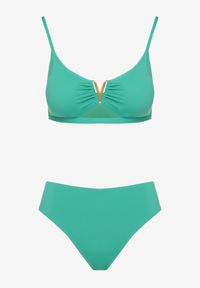 Born2be - Ciemnozielone Bikini Biustonosz z Metaliczną Ozdobą i Majtki Figi Kinirela. Kolor: zielony. Wzór: aplikacja #3