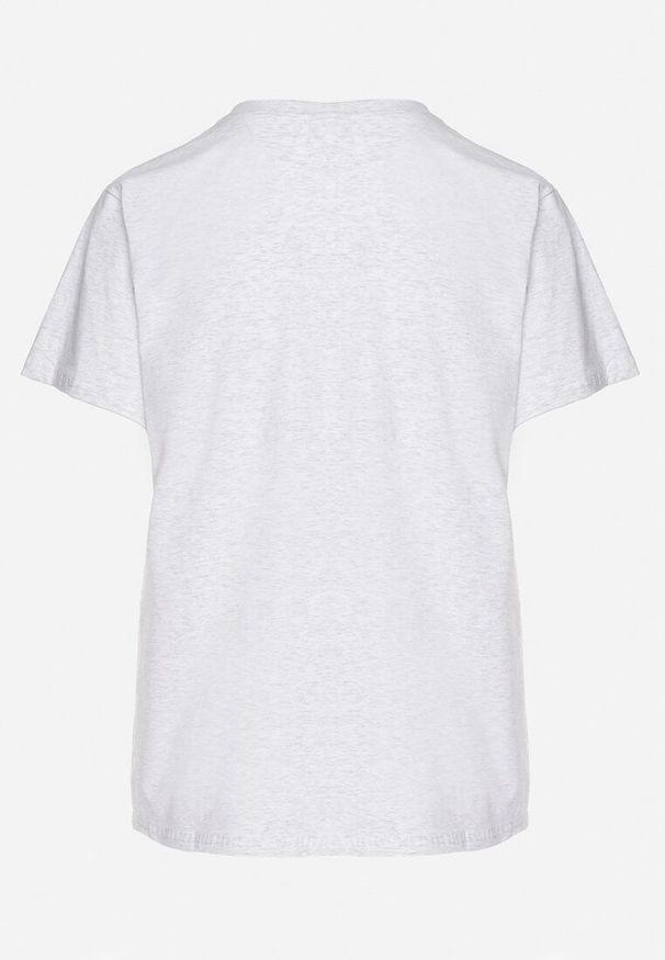 Born2be - Jasnoszary Bawełniany T-shirt z Trójkątnym Dekoltem Nelirna. Okazja: na spacer, na co dzień. Kolor: szary. Materiał: bawełna. Styl: casual, klasyczny