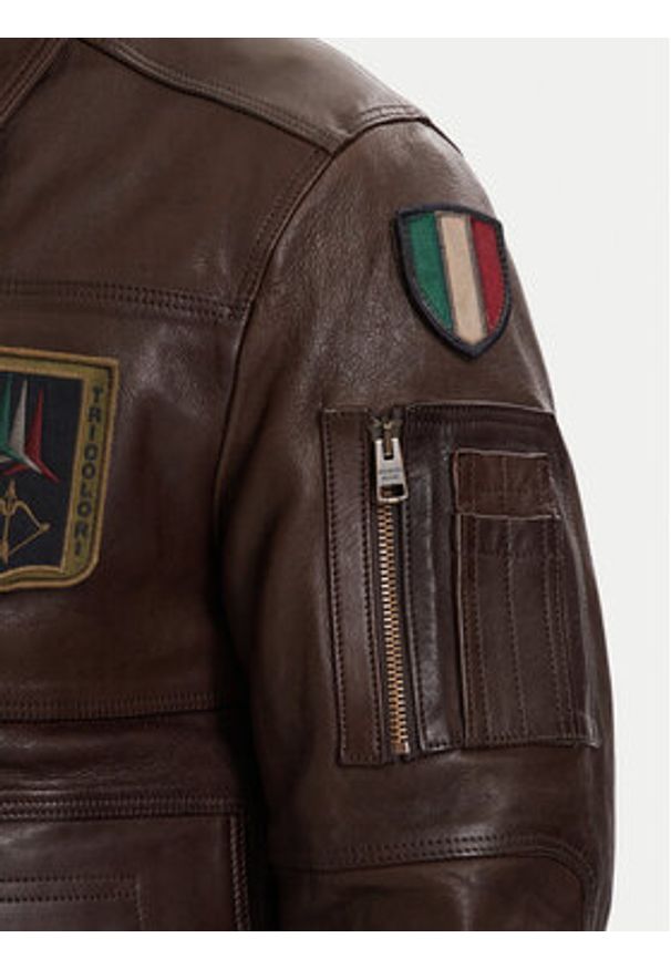 Aeronautica Militare Kurtka skórzana 261PN5058U100839 Brązowy Regular Fit. Kolor: brązowy. Materiał: skóra