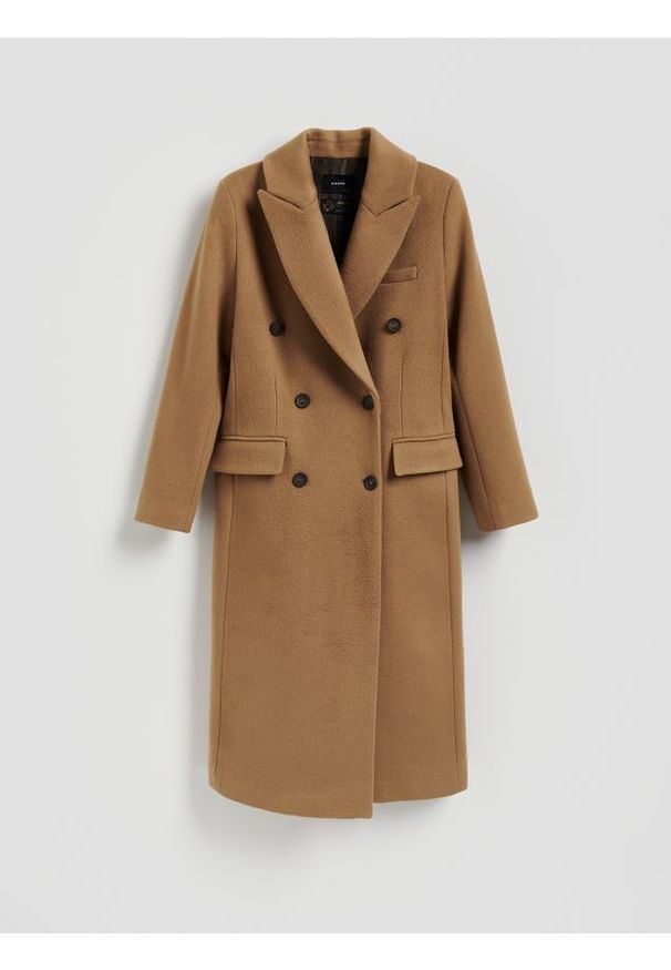 Reserved - Płaszcz z wełną Bellandi - beżowy. Kolor: beżowy. Materiał: wełna