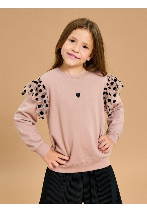 Sinsay - Bluza z tiulowymi falbankami - różowy. Typ kołnierza: kołnierz z falbankami. Kolor: różowy. Materiał: tiul