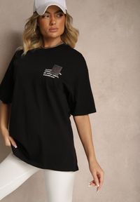 Renee - Czarna T-shirt Koszulka Bawełniana z Nadrukiem Berriana. Okazja: na co dzień. Kolor: czarny. Materiał: bawełna. Wzór: nadruk. Styl: casual #3