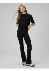 4f - 4F Legginsy z rozszerzanymi nogawkami damskie - czarne XS. Okazja: na spacer. Stan: podwyższony. Kolor: czarny. Materiał: dzianina, bawełna, materiał. Sport: turystyka piesza #1