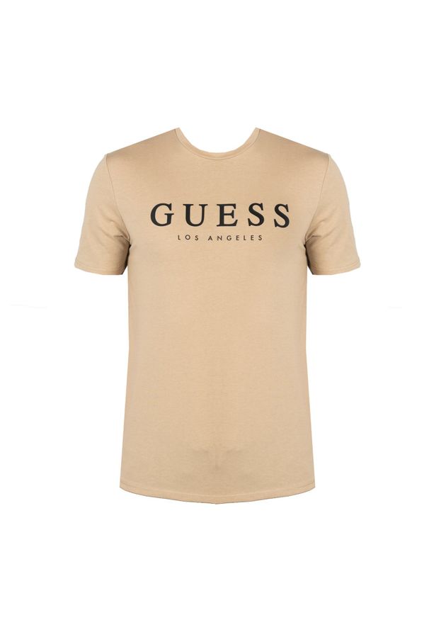 Guess T-Shirt "Leo" | X2BI14KBR42 | Mężczyzna | Beżowy. Okazja: na co dzień. Kolor: beżowy. Materiał: poliester, bawełna. Wzór: nadruk. Styl: elegancki, casual