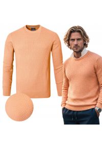 Lekki, Męski Sweter Bawełniany - Pako Jeans - Brzoskwiniowy. Okazja: na spotkanie biznesowe, do pracy. Kolor: pomarańczowy. Materiał: bawełna. Styl: biznesowy, klasyczny #6