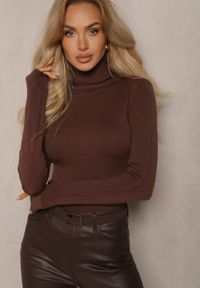 Renee - Brązowy Golf z Wełną i Kaszmirem o Klasycznym Fasonie Rosalins. Okazja: na co dzień. Typ kołnierza: golf. Kolor: brązowy. Materiał: wełna, kaszmir. Styl: klasyczny #2