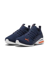 Puma - Młodzieżowe buty Axelion Mesh PUMA Club Navy Flame Flicker White Blue Orange. Kolor: wielokolorowy, biały, niebieski, pomarańczowy, żółty. Materiał: mesh