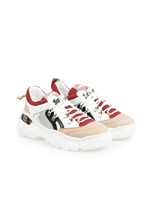 Baldinini Sneakersy | 098054XVERS | Kobieta | Biały, Czerwony. Kolor: biały, wielokolorowy, czerwony. Materiał: materiał, skóra