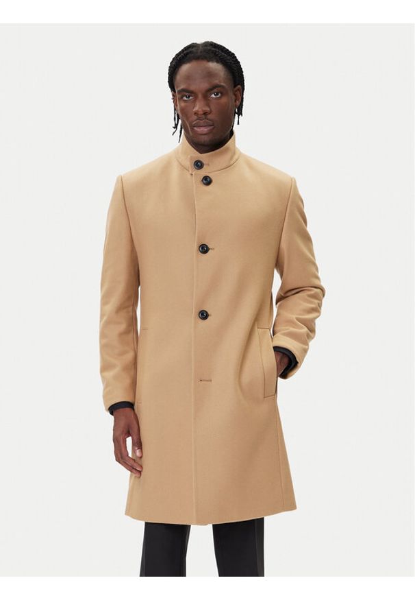Hugo - HUGO Płaszcz wełniany Mintrax2541 50546551 Beżowy Regular Fit. Kolor: beżowy. Materiał: wełna
